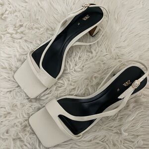 Zara White Strappy Square-Toe Heels